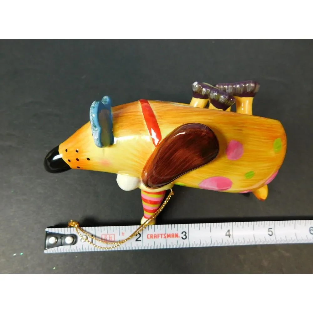 Dog Christmas Ornament Hanging Ceramic Hound Moving Legs Novelty Chunky Animal